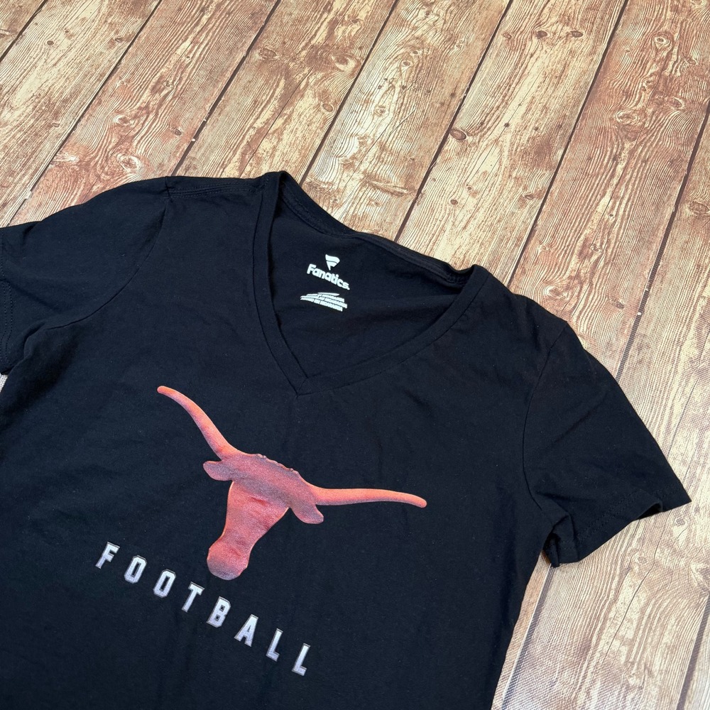 Fanatics Texas Longhorns T Shirt Womens Small Black Football Graphic V Neck